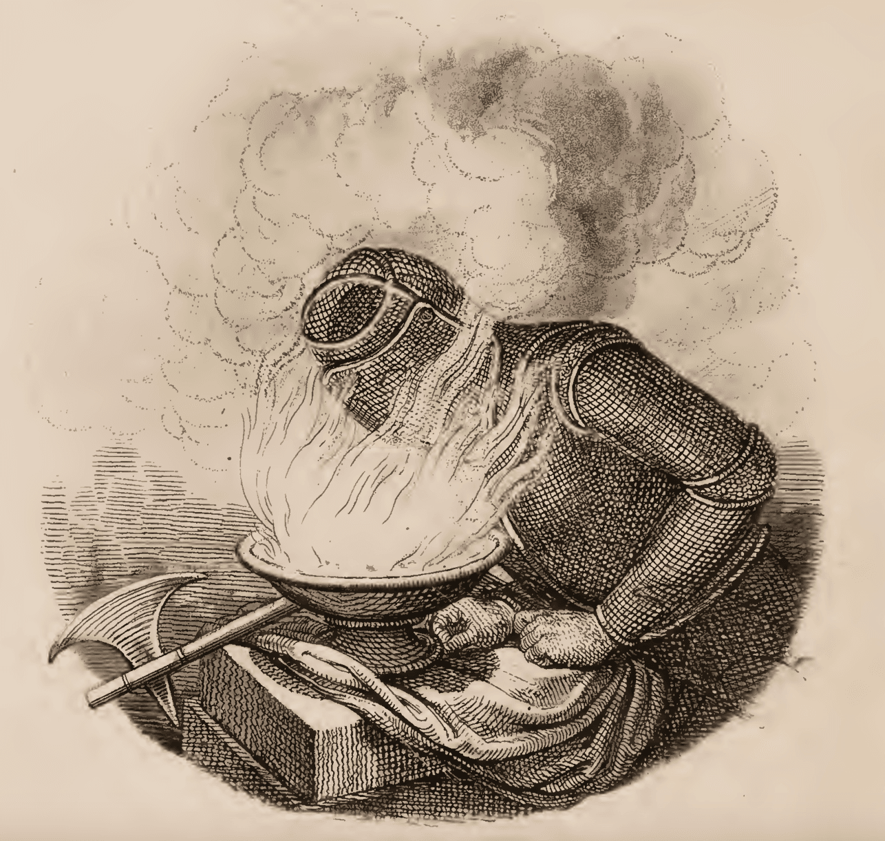 19th century experiment of man breathing in hot air